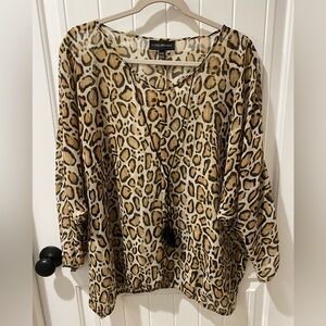Lane Bryant Leopard Print V-Neck Sheer Tunic in Tan and Black